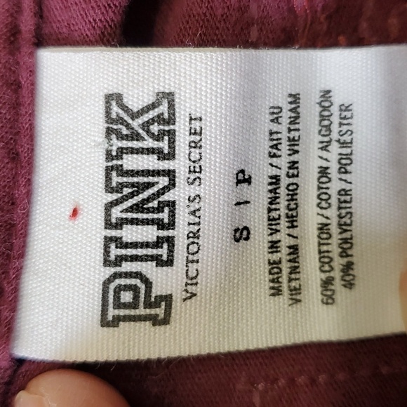 PINK VICTORIA SECRETS, long sleeves burgundy tee with sequins. Size small petite - Picture 7 of 8